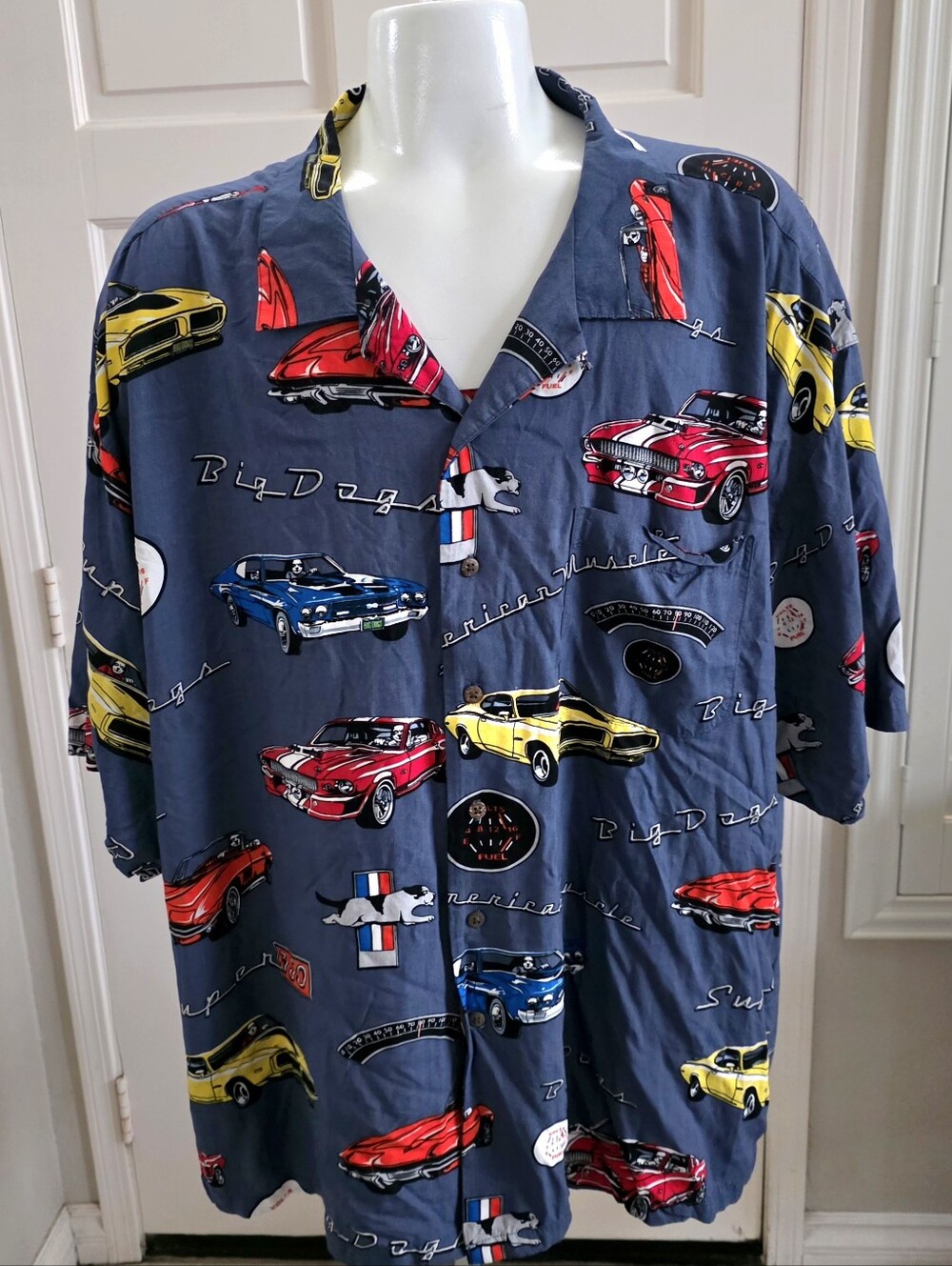 Big Dogs Shirt Men's 4X Button Up AOP American Muscle Cars Vintage Big & Tall
